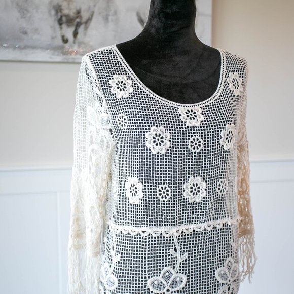 Crocheted Off White bathing Suit Cover up dress - Picture 3 of 11